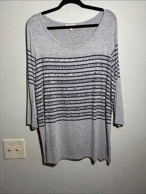 Loralette Silver and Black Striped Long Sleeve Tee